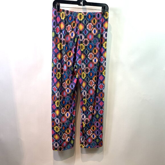 Lesley Evers Womens Pants Cropped Straight Leg Floral Colorful Hippie Artsy Sz M - Picture 3 of 9